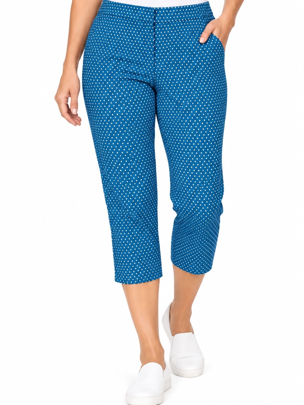J. CREW Cafe Capris Blue With White PolkaDots Cropped Quilted Pants Size 10